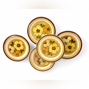Salad Plates Chadds Ford set of 5 Gold Brown ‘Aloha’ 70s Japan Stoneware